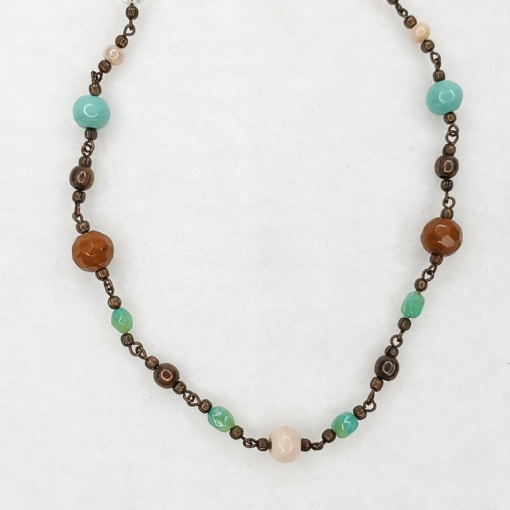 Vintage Beaded Necklace Glass Stone Brown Green Long Boho Southwestern 38" - Picture 4 of 7